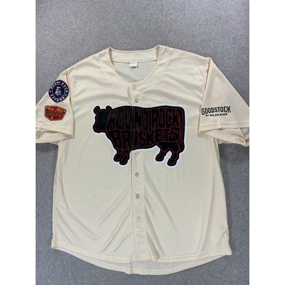 Round Rock Briskets AAA Express Screened Baseball Jersey (Men's XL) Off White